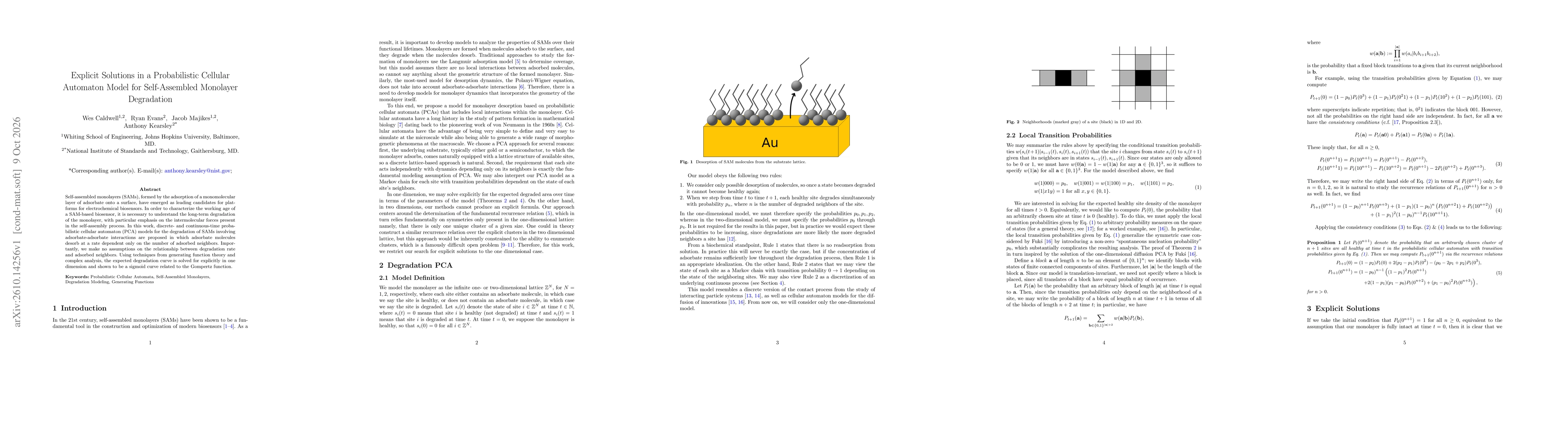 Thumbnail for Explicit Solutions in a Probabilistic Cellular Automaton Model for Self-Assembled Monolayer Degradation