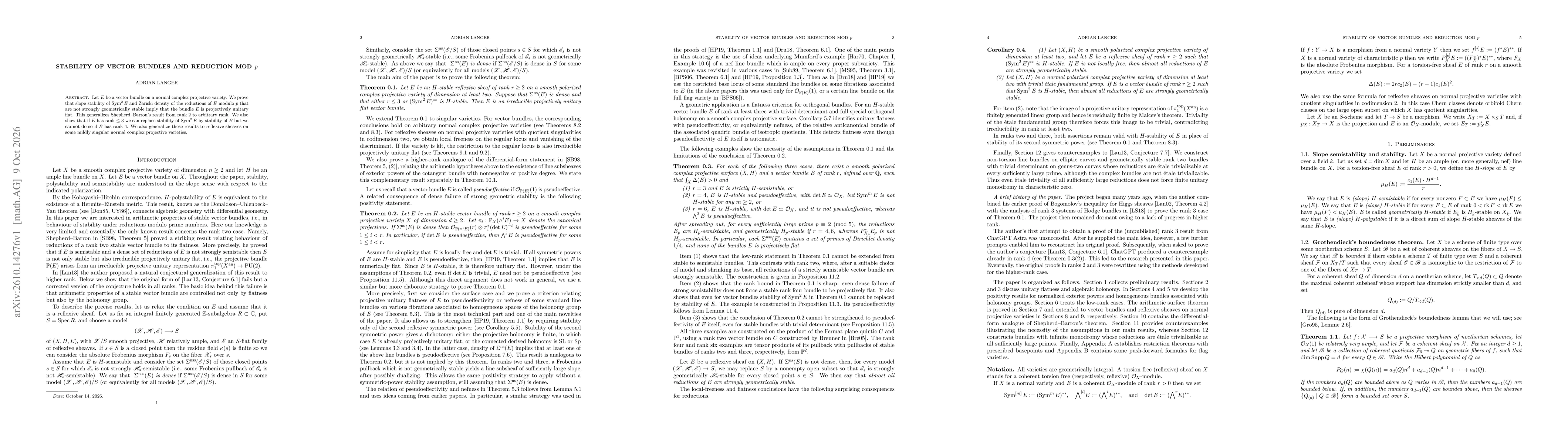Thumbnail for Stability of vector bundles and reduction mod $p$