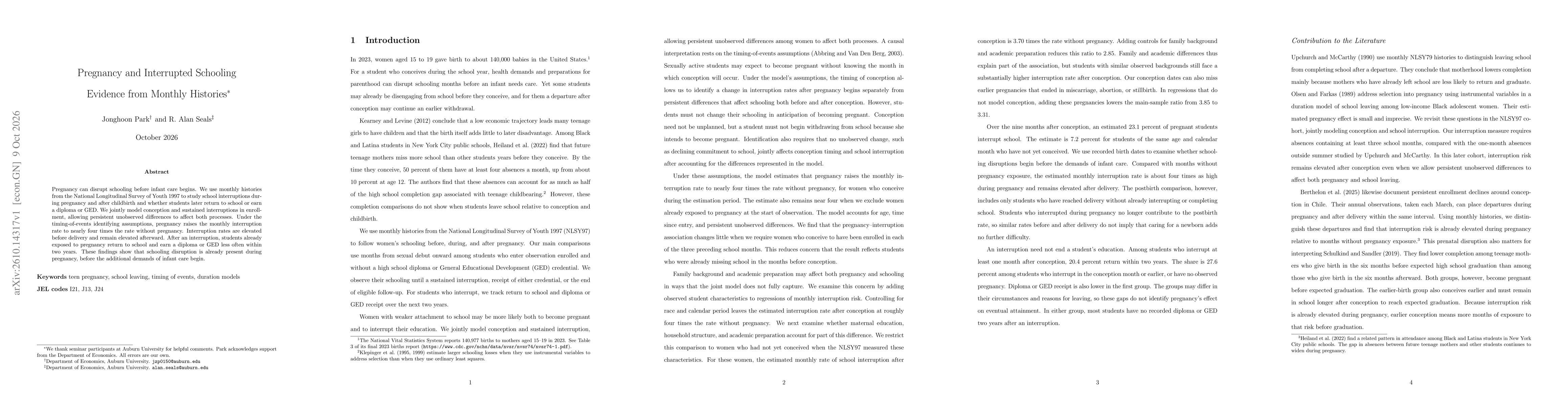 Thumbnail for Pregnancy and Interrupted Schooling: Evidence from Monthly Histories