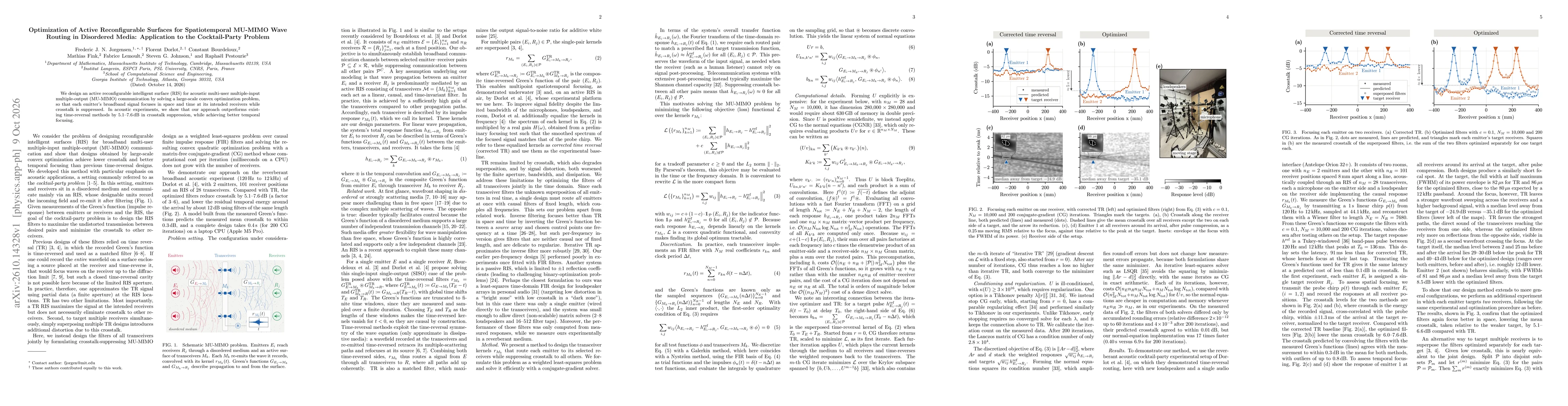 Thumbnail for Optimization of Active Reconfigurable Surfaces for Spatiotemporal MU-MIMO Wave Routing in Disordered Media: Application to the Cocktail-Party Problem