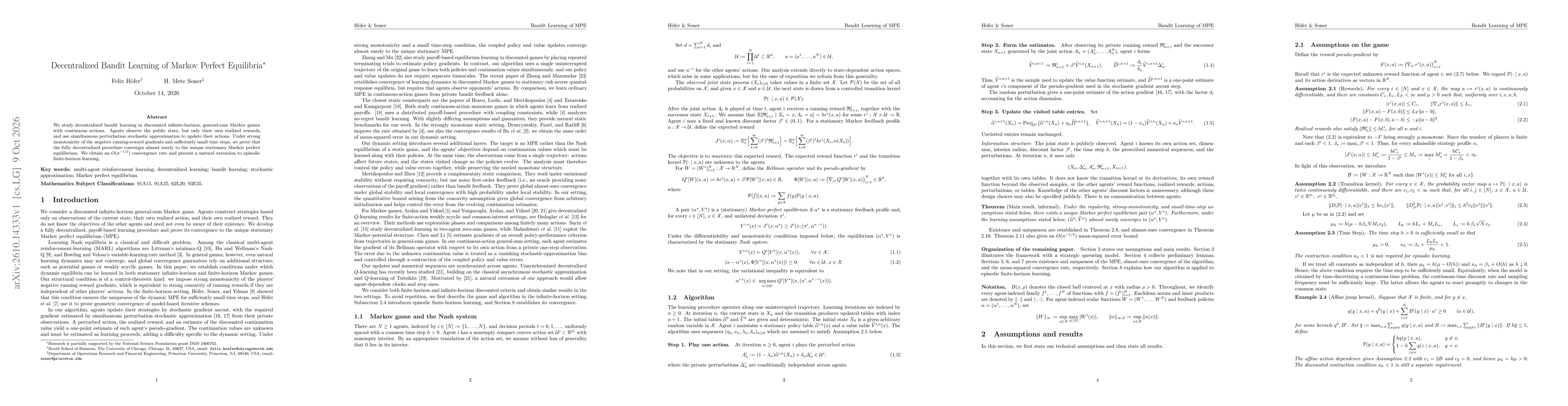Thumbnail for Decentralized Bandit Learning of Markov Perfect Equilibria
