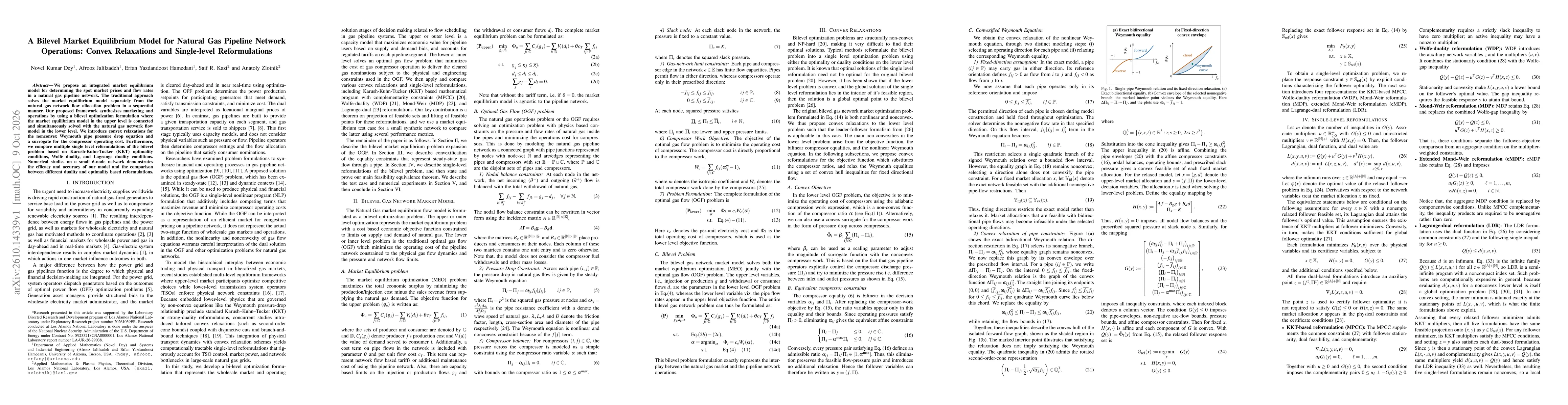 Thumbnail for A Bilevel Market Equilibrium Model for Natural Gas Pipeline Network Operations: Convex Relaxations and Single-level Reformulations