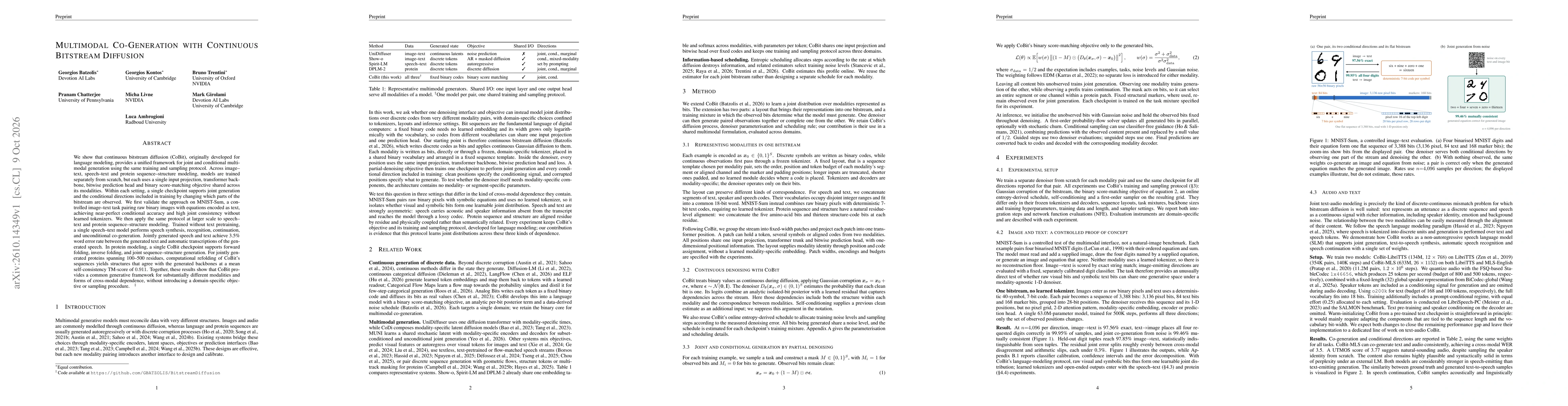 Thumbnail for Multimodal Co-Generation With Continuous Bitstream Diffusion