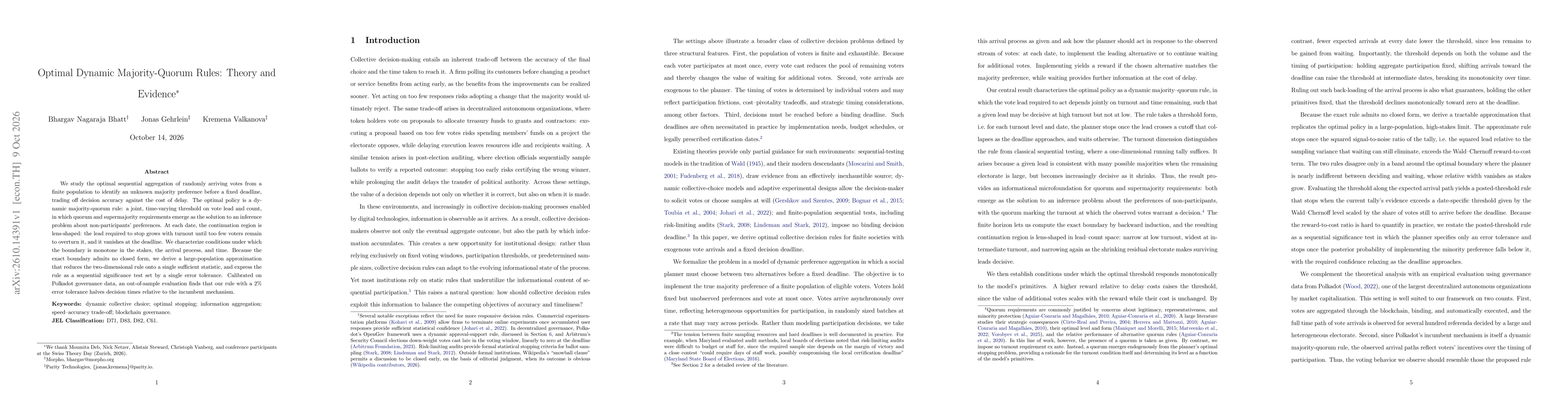 Thumbnail for Optimal Dynamic Majority-Quorum Rules: Theory and Evidence
