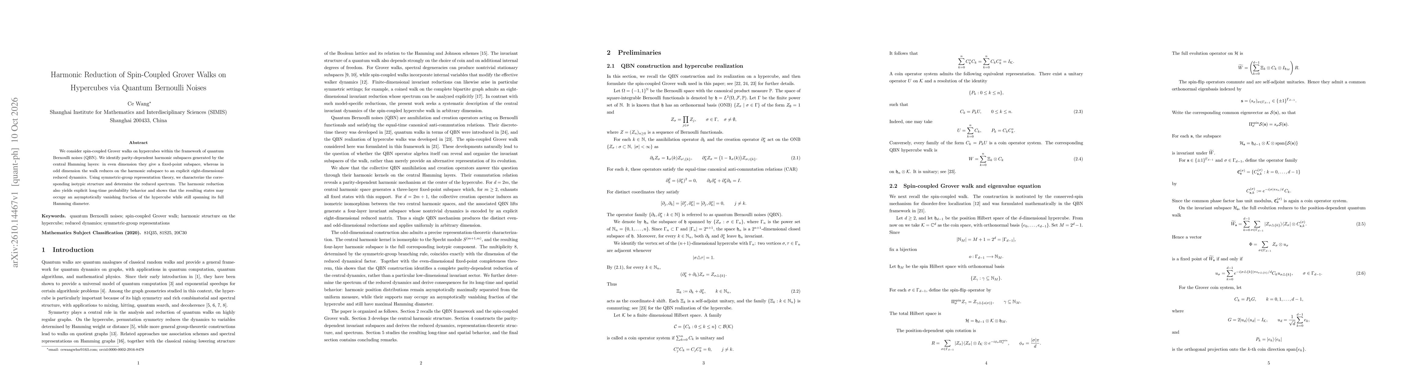 Thumbnail for Harmonic Reduction of Spin-Coupled Grover Walks on Hypercubes via Quantum Bernoulli Noises