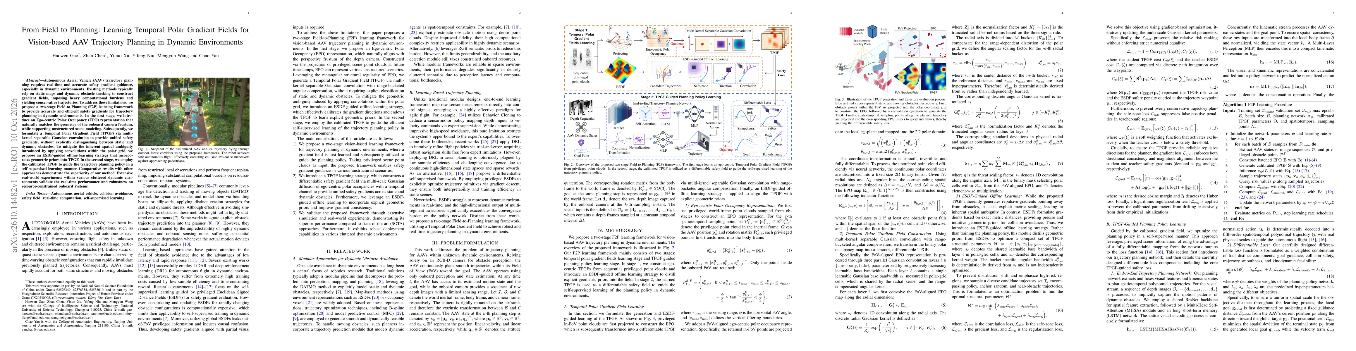 Thumbnail for From Field to Planning: Learning Temporal Polar Gradient Fields for Vision-based AAV Trajectory Planning in Dynamic Environments