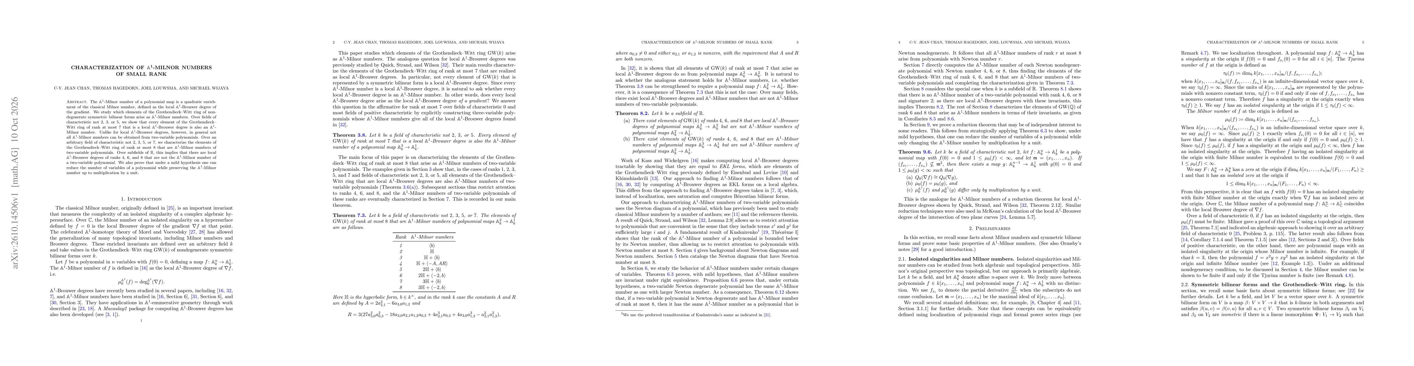 Thumbnail for Characterization of $\mathbb{A}^1$-Milnor numbers of small rank