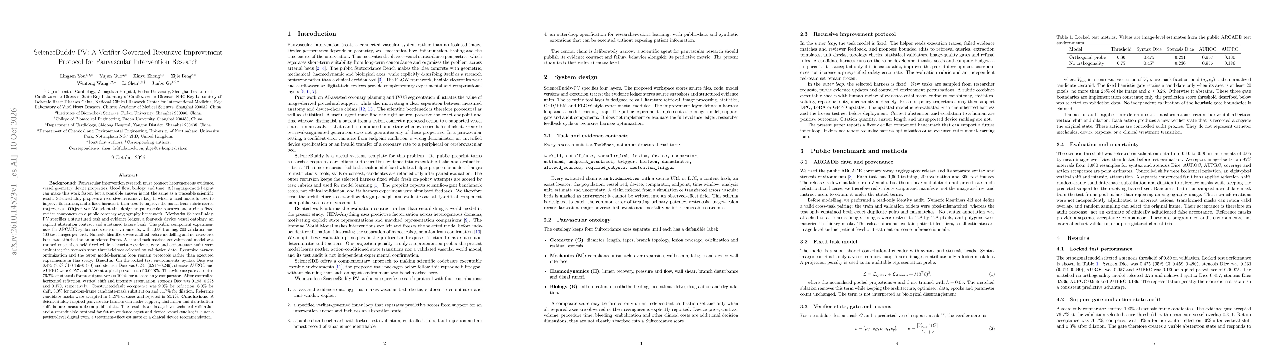 Thumbnail for ScienceBuddy-PV: A Verifier-Governed Recursive Improvement Protocol for Panvascular Intervention Research