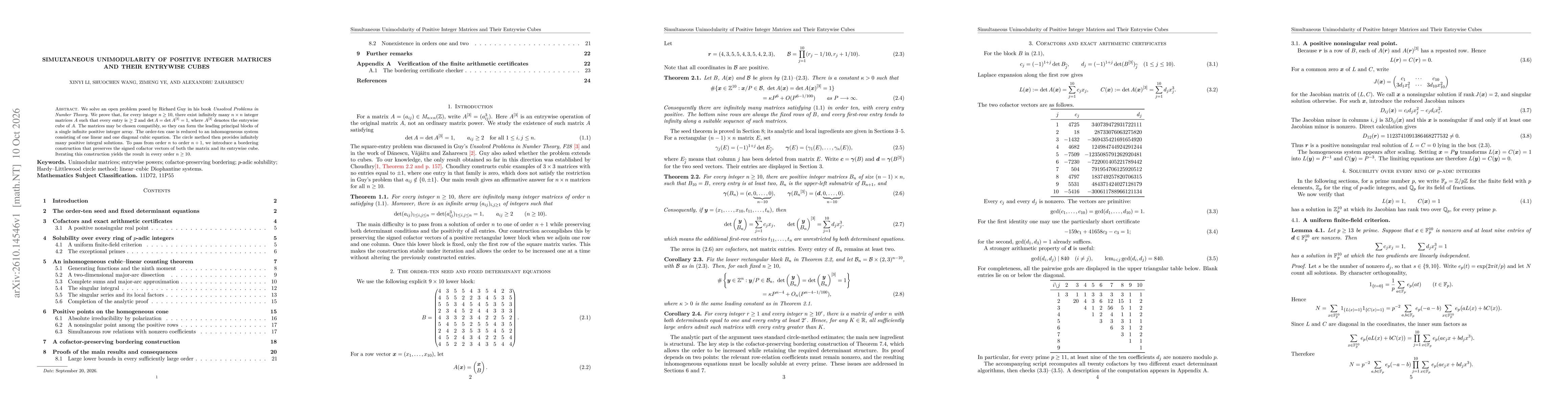 Thumbnail for Simultaneous Unimodularity of Positive Integer Matrices and Their Entrywise Cubes
