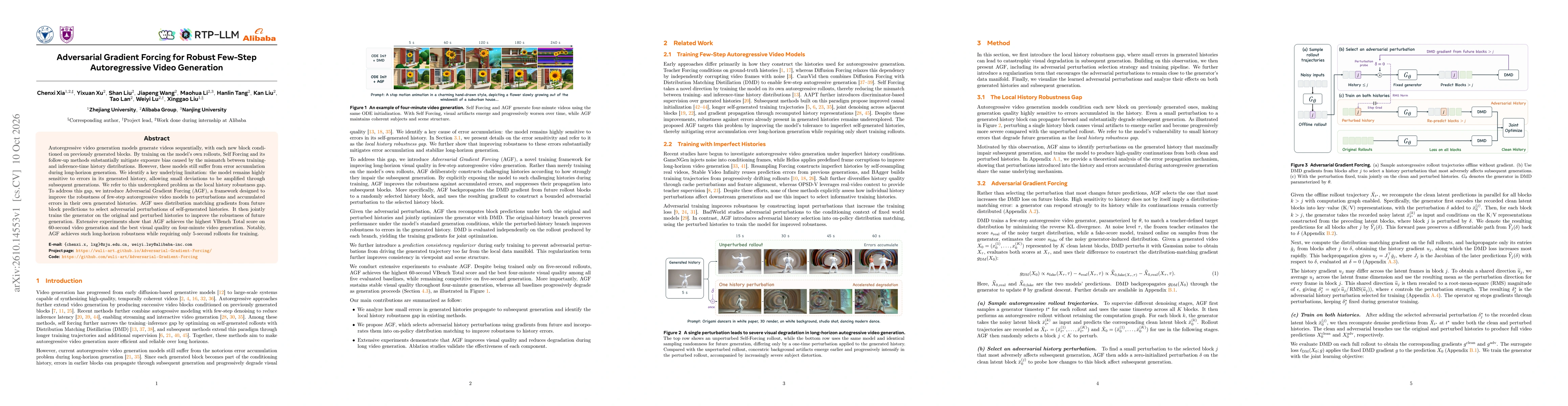 Thumbnail for Adversarial Gradient Forcing for Robust Few-Step Autoregressive Video Generation