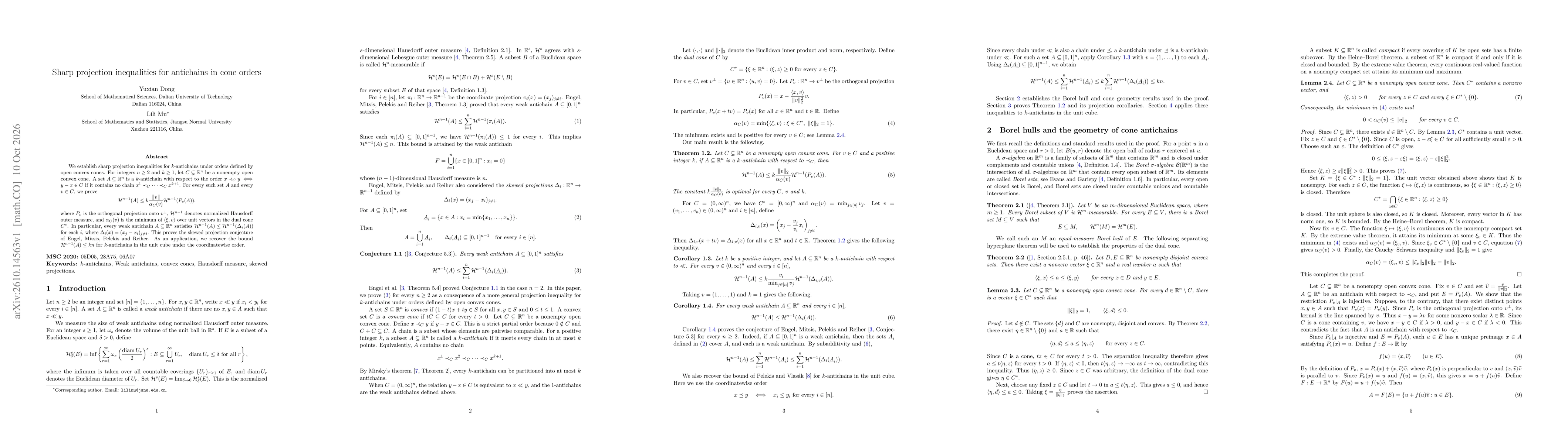 Thumbnail for Sharp projection inequalities for antichains in cone orders