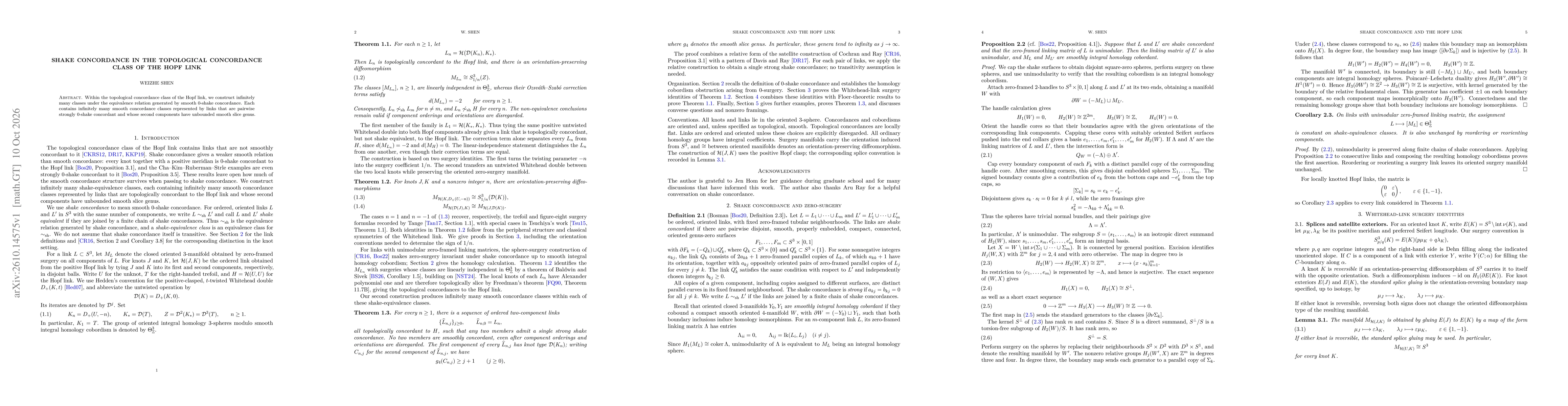 Thumbnail for Shake concordance in the topological concordance class of the Hopf link