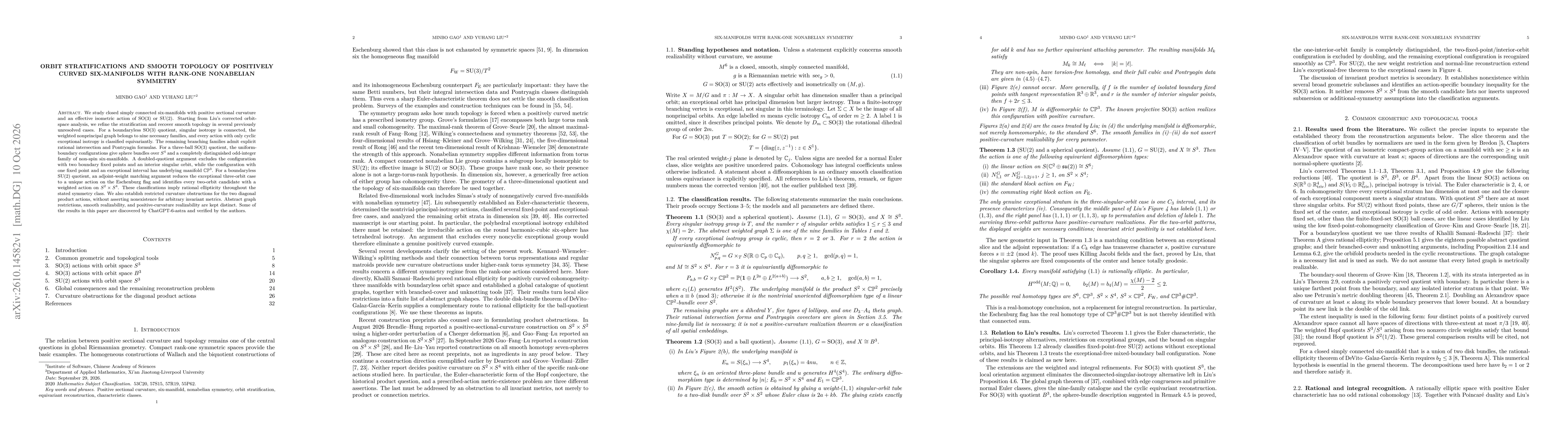 Thumbnail for Orbit stratifications and smooth topology of positively curved six-manifolds with rank-one nonabelian symmetry