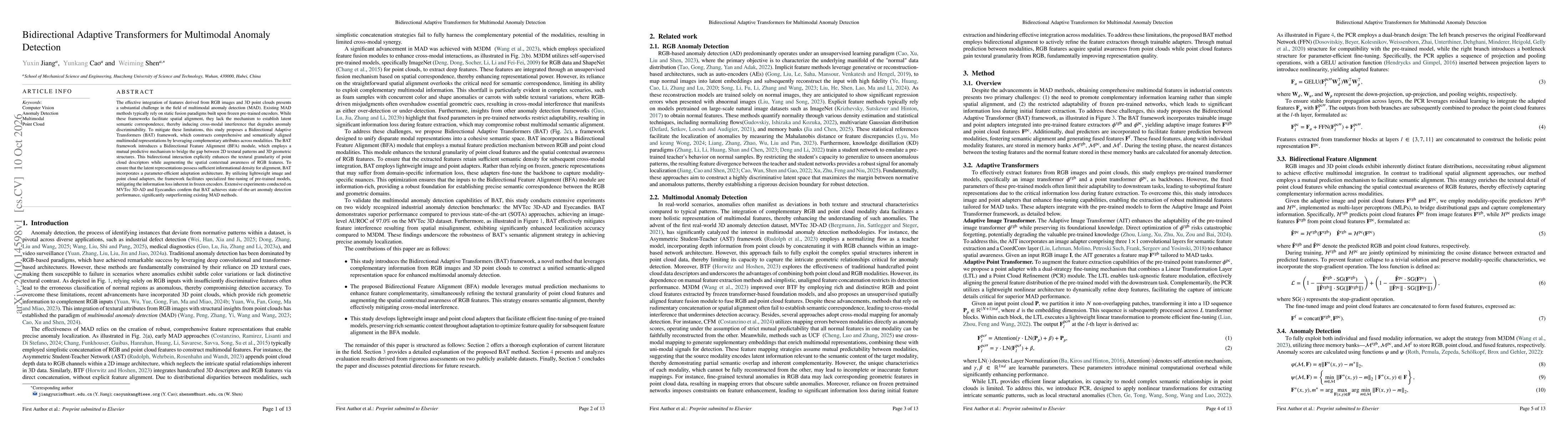 Thumbnail for Bidirectional Adaptive Transformers for Multimodal Anomaly Detection