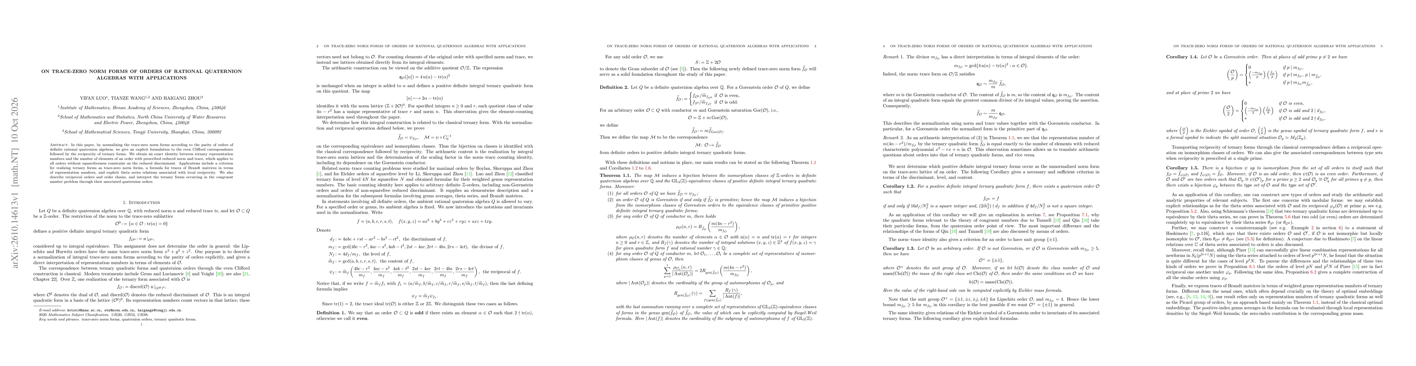 Thumbnail for On trace-zero norm forms of orders of rational quaternion algebras with applications