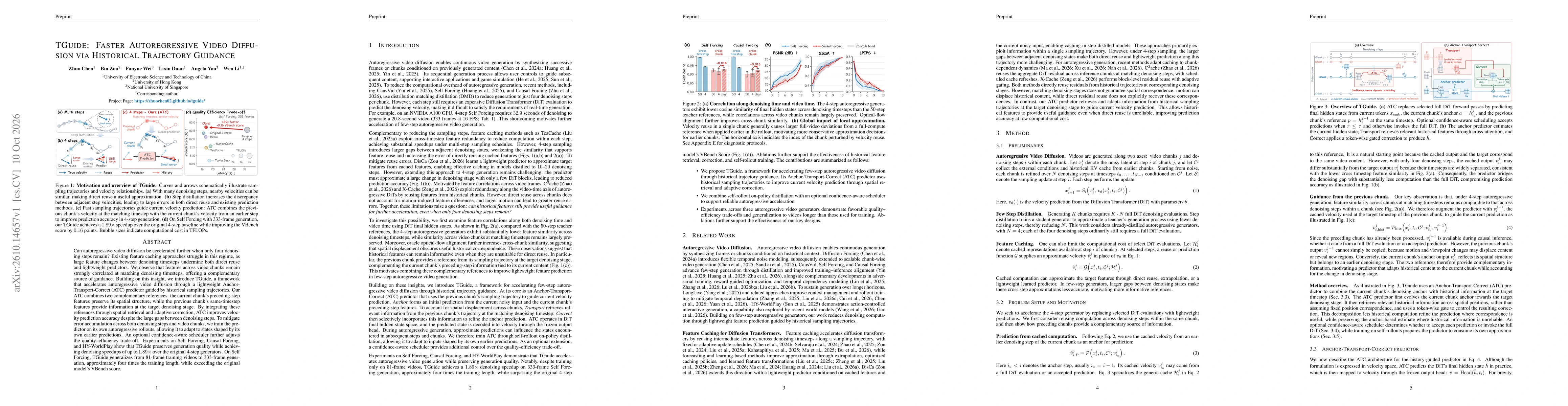 Thumbnail for TGuide: Faster Autoregressive Video Diffusion via Historical Trajectory Guidance