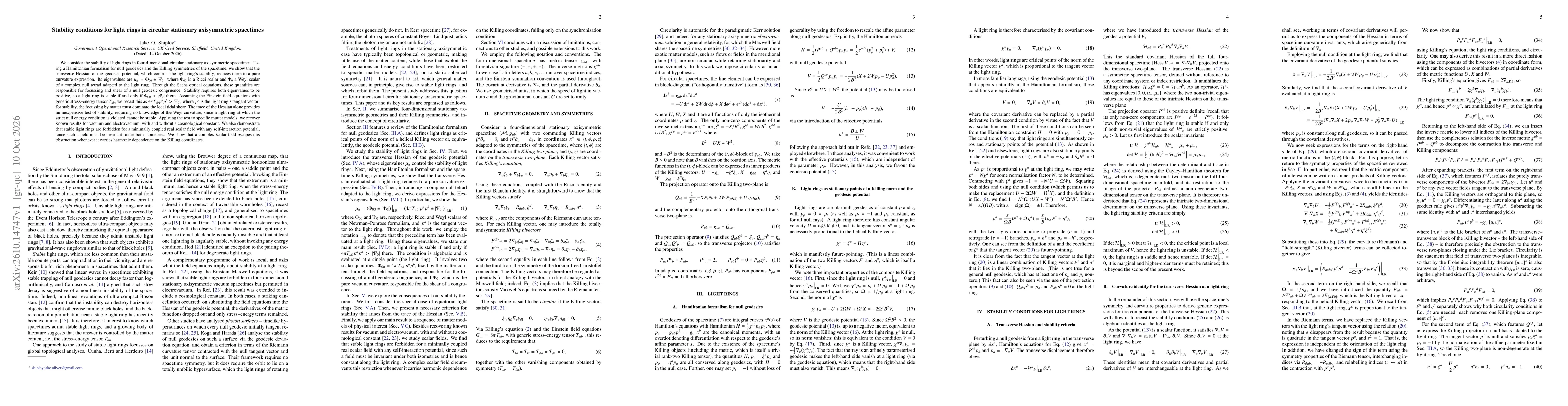 Thumbnail for Stability conditions for light rings in circular stationary axisymmetric spacetimes