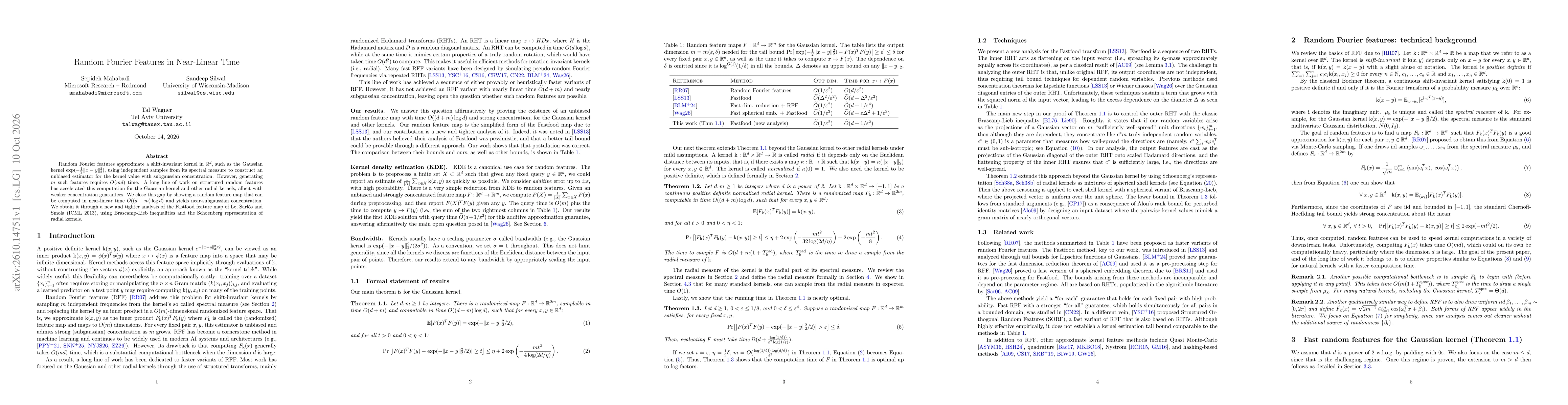 Thumbnail for Random Fourier Features in Near-Linear Time
