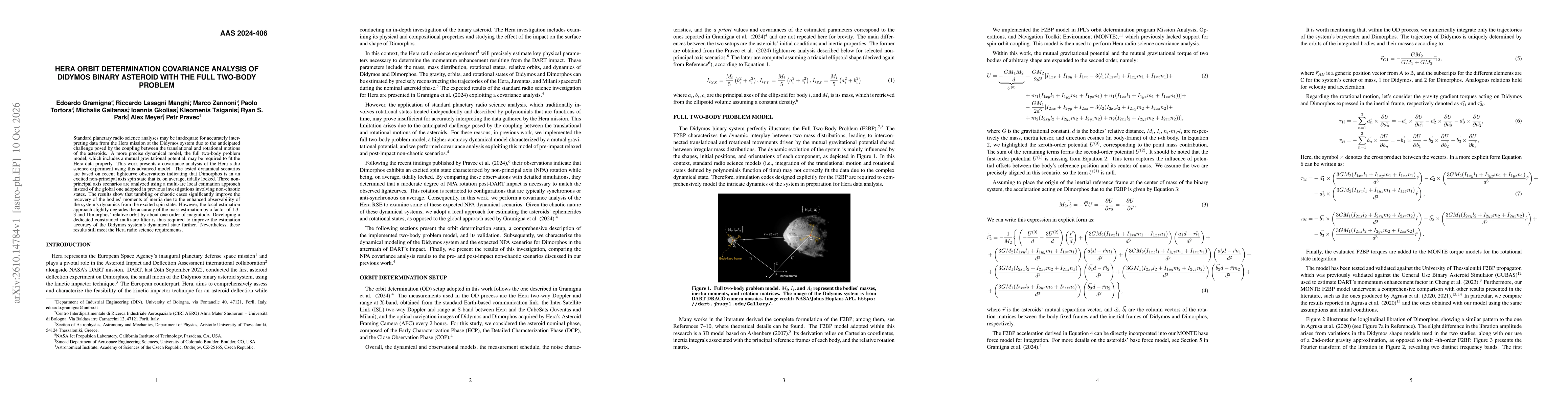 Thumbnail for Hera Orbit Determination Covariance Analysis of Didymos Binary Asteroid with the Full Two-Body Problem