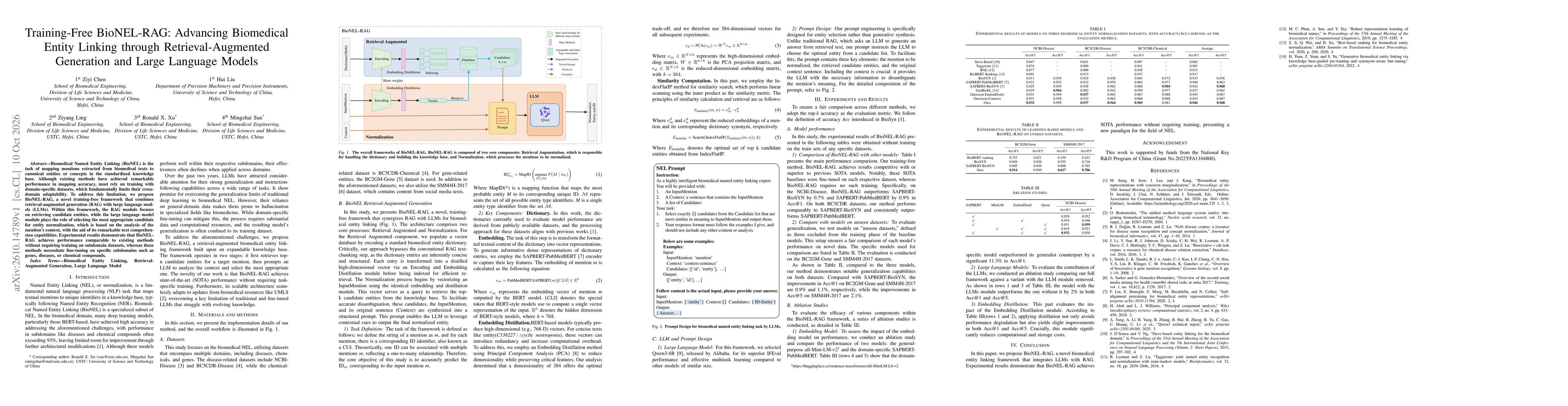 Thumbnail for Training-Free BioNEL-RAG: Advancing Biomedical Entity Linking through Retrieval-Augmented Generation and Large Language Model