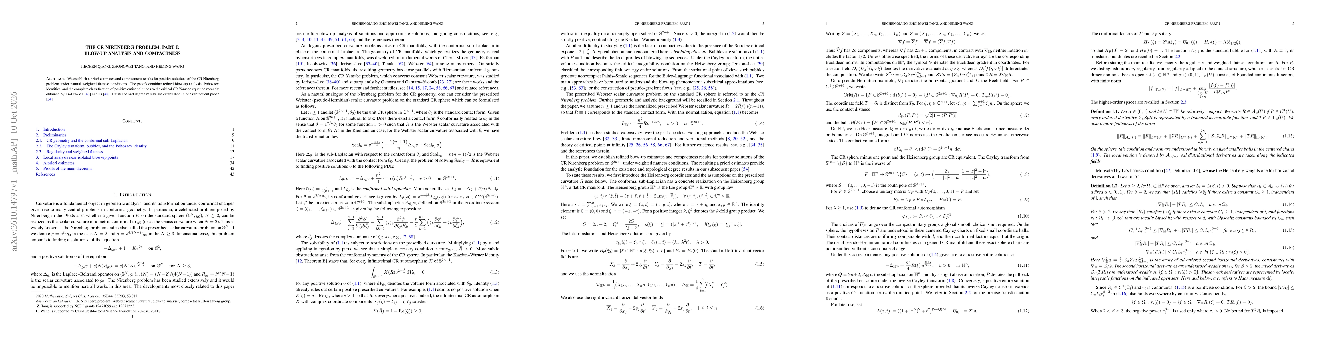 Thumbnail for The CR Nirenberg Problem, Part I: Blow-up Analysis and Compactness