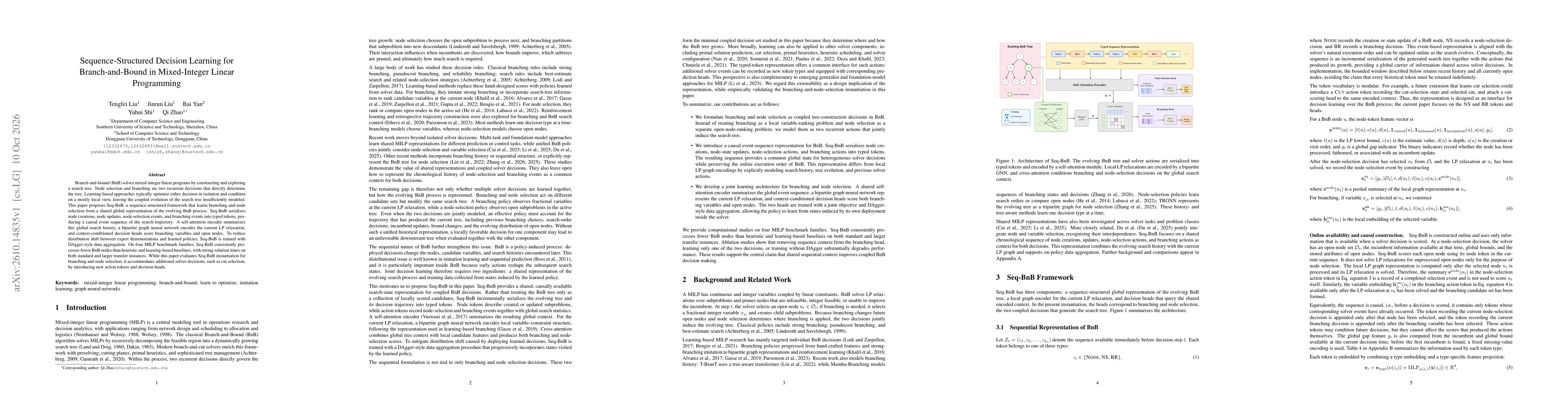 Thumbnail for Sequence-Structured Decision Learning for Branch-and-Bound in Mixed-Integer Linear Programming
