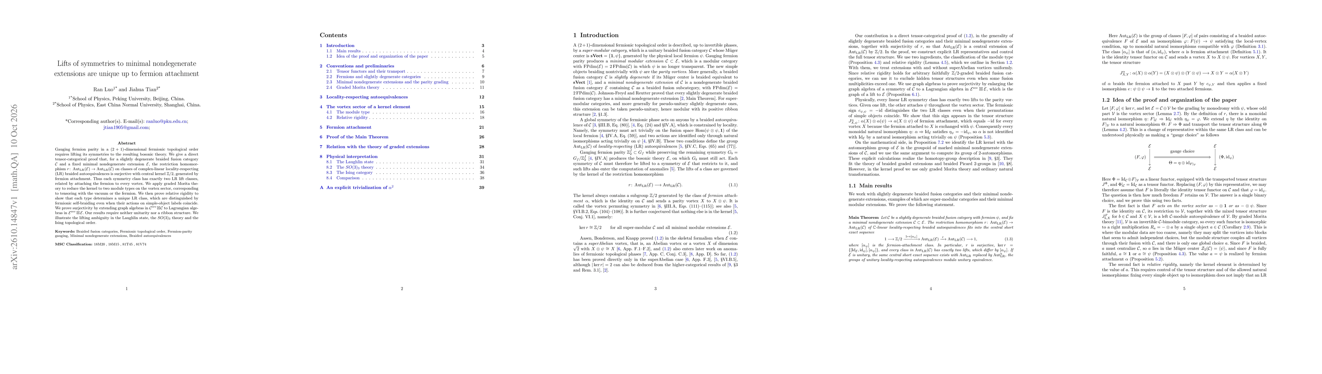 Thumbnail for Lifts of symmetries to minimal nondegenerate extensions are unique up to fermion attachment