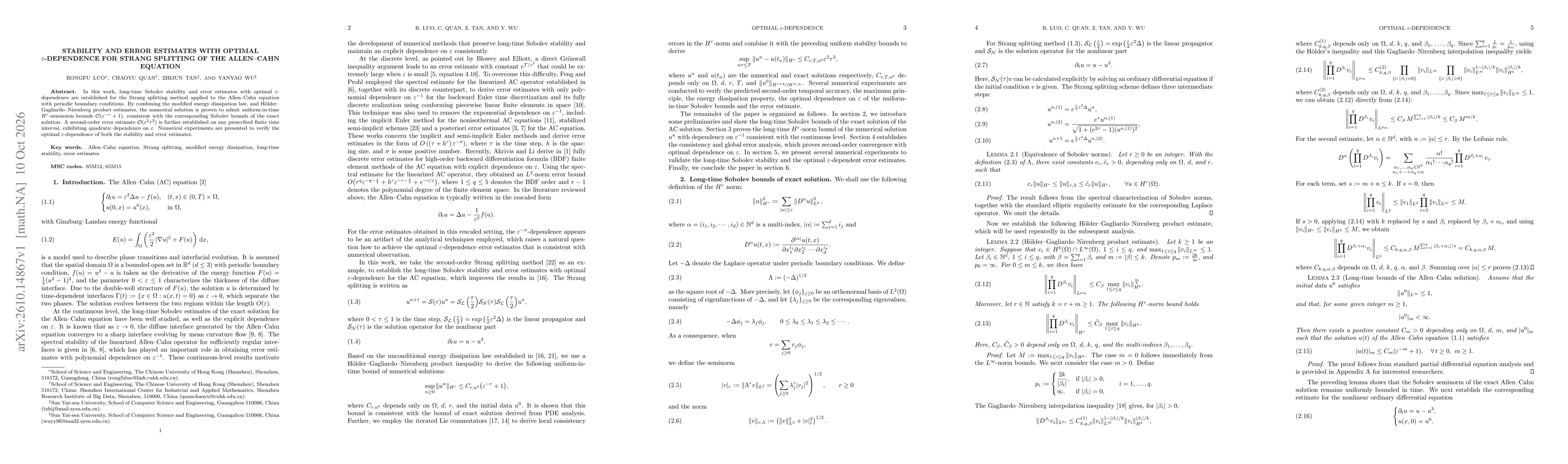 Thumbnail for Stability and Error Estimates with Optimal $\varepsilon$-Dependence for Strang Splitting of the Allen--Cahn Equation