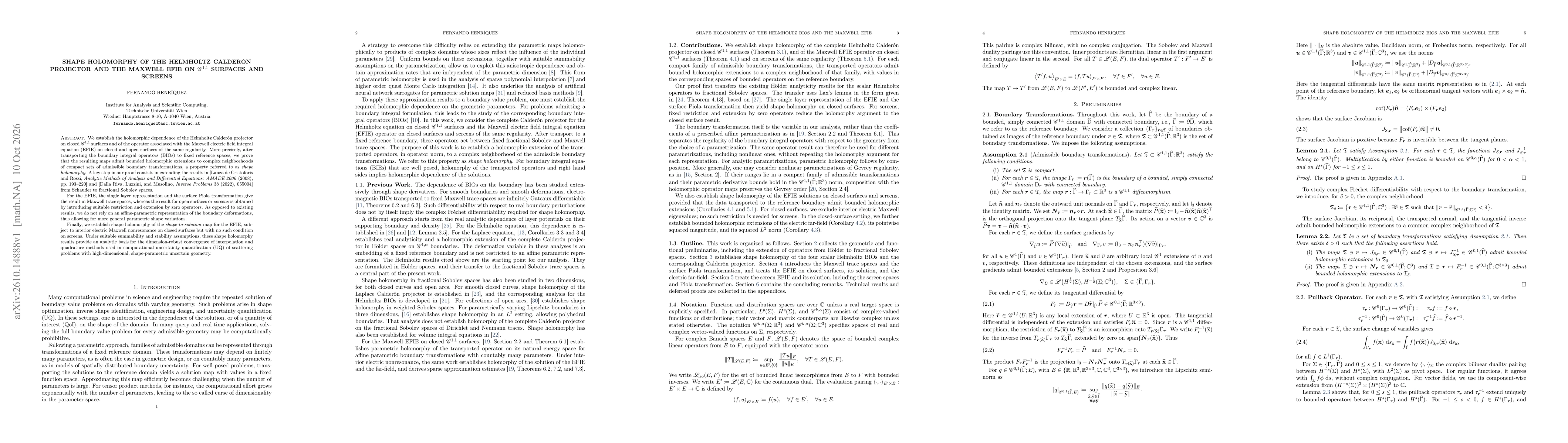 Thumbnail for Shape Holomorphy of the Helmholtz Calderón Projector and the Maxwell EFIE on $C^{1,1}$ Surfaces and Screens