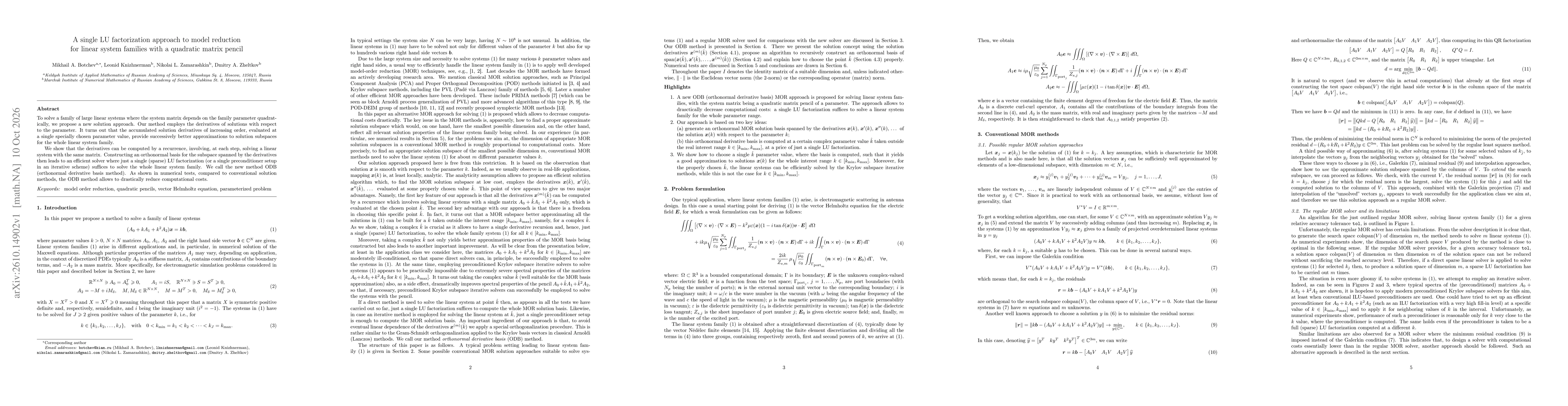 Thumbnail for A single LU~factorization approach to model reduction for linear system families with a quadratic matrix pencil