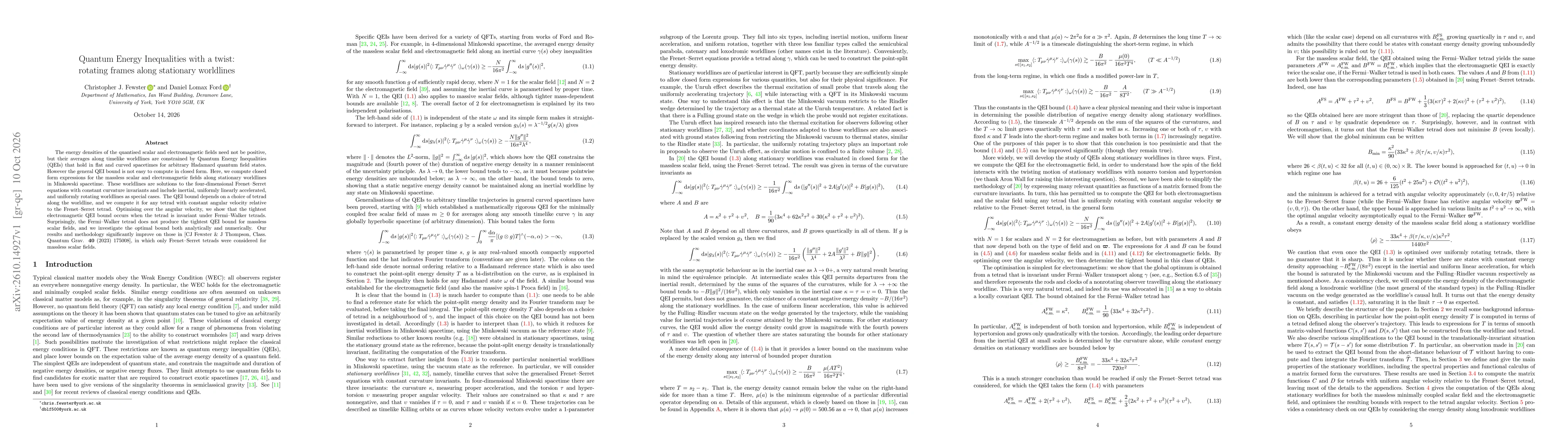 Thumbnail for Quantum Energy Inequalities with a twist: rotating frames along stationary worldlines