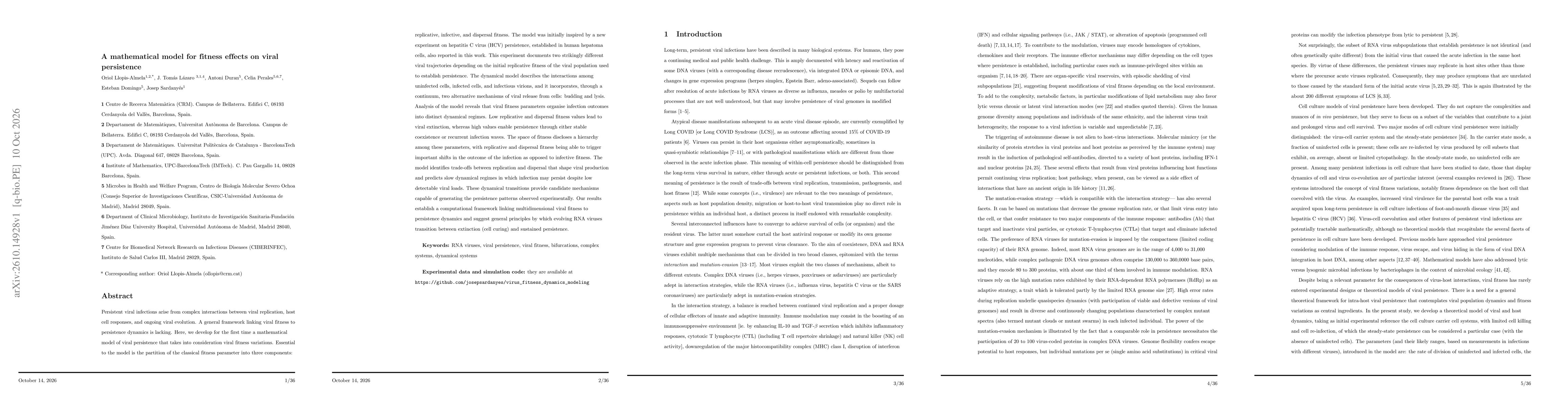 Thumbnail for A mathematical model for fitness effects on viral persistence