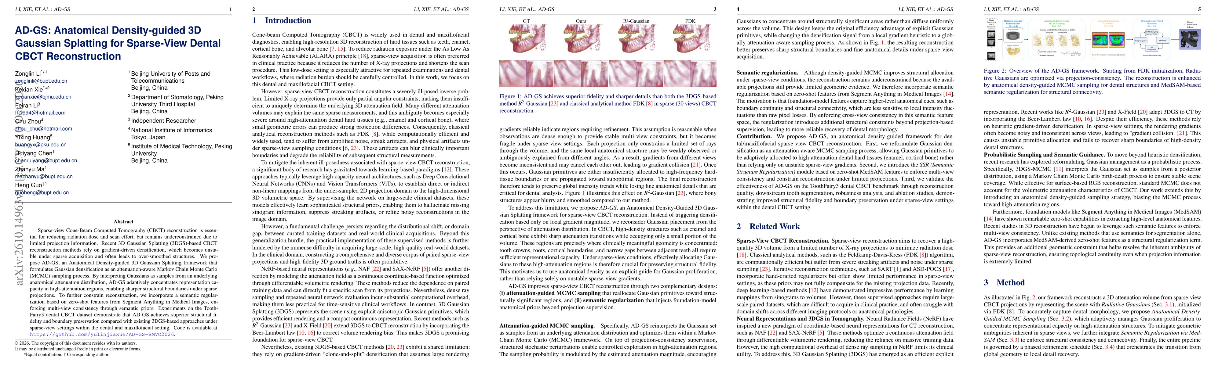 Thumbnail for AD-GS: Anatomical Density-guided 3D Gaussian Splatting for Sparse-View Dental CBCT Reconstruction