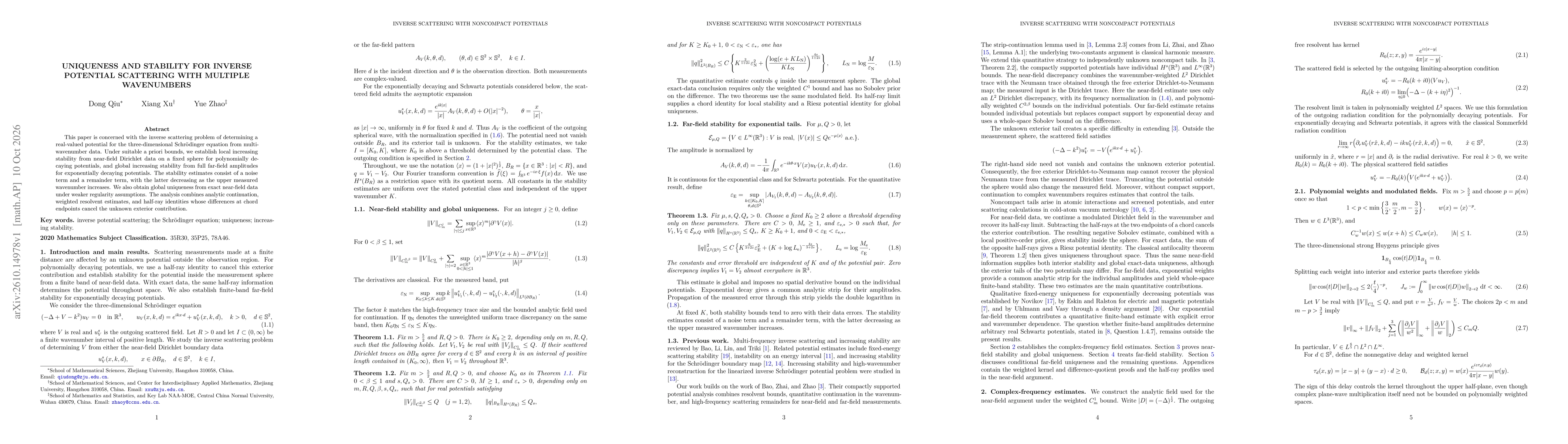 Thumbnail for Uniqueness and stability for inverse potential scattering with multiple wavenumbers
