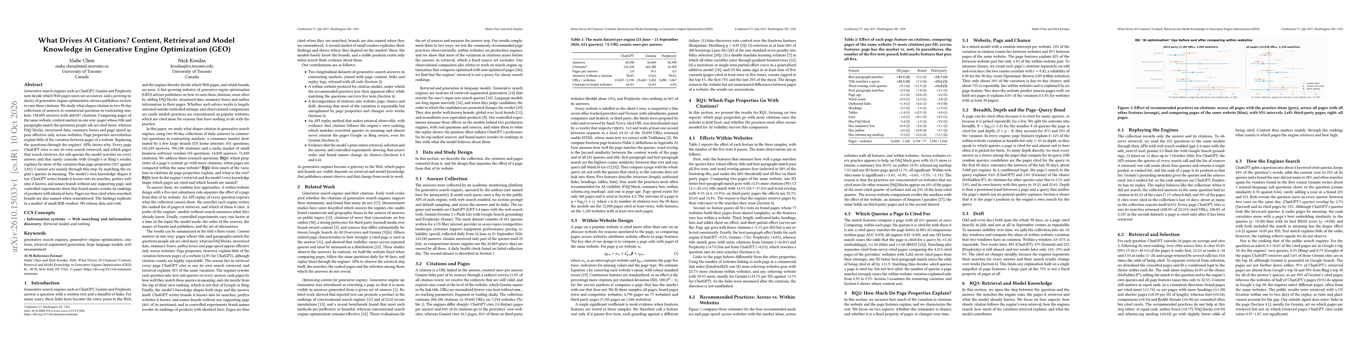 Thumbnail for What Drives AI Citations? Content, Retrieval and Model Knowledge in Generative Engine Optimization (GEO)
