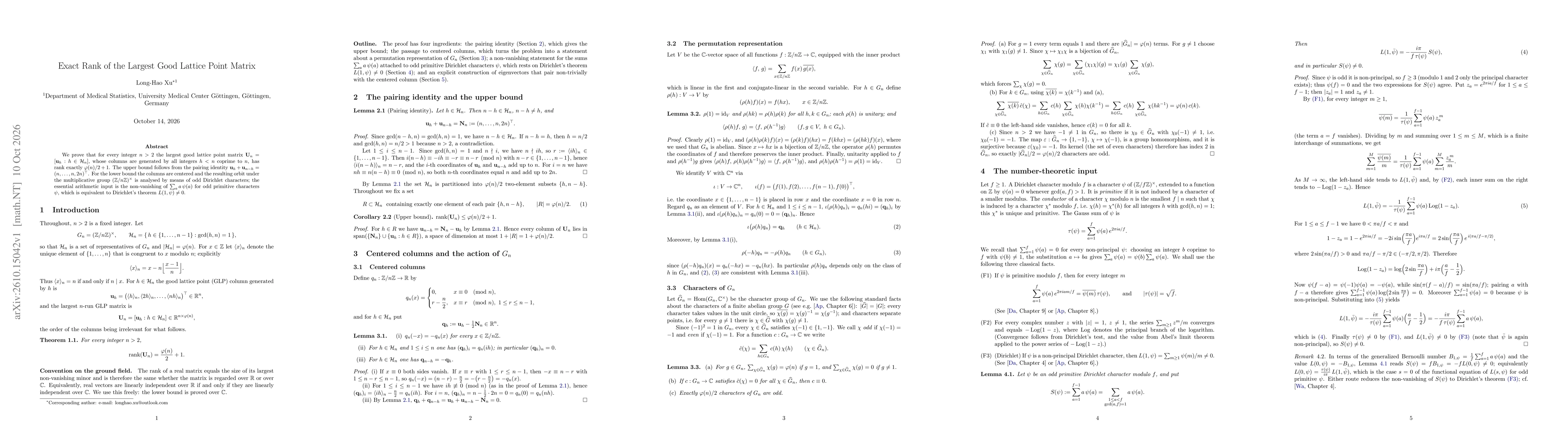 Thumbnail for Exact Rank of the Largest Good Lattice Point Matrix