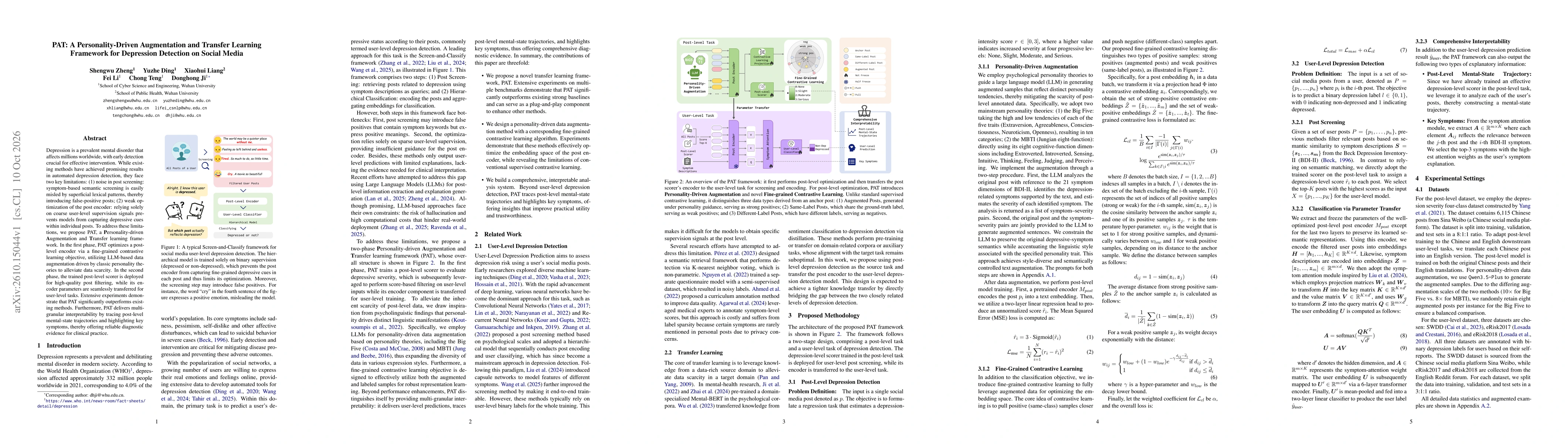 Thumbnail for PAT: A Personality-Driven Augmentation and Transfer Learning Framework for Depression Detection on Social Media