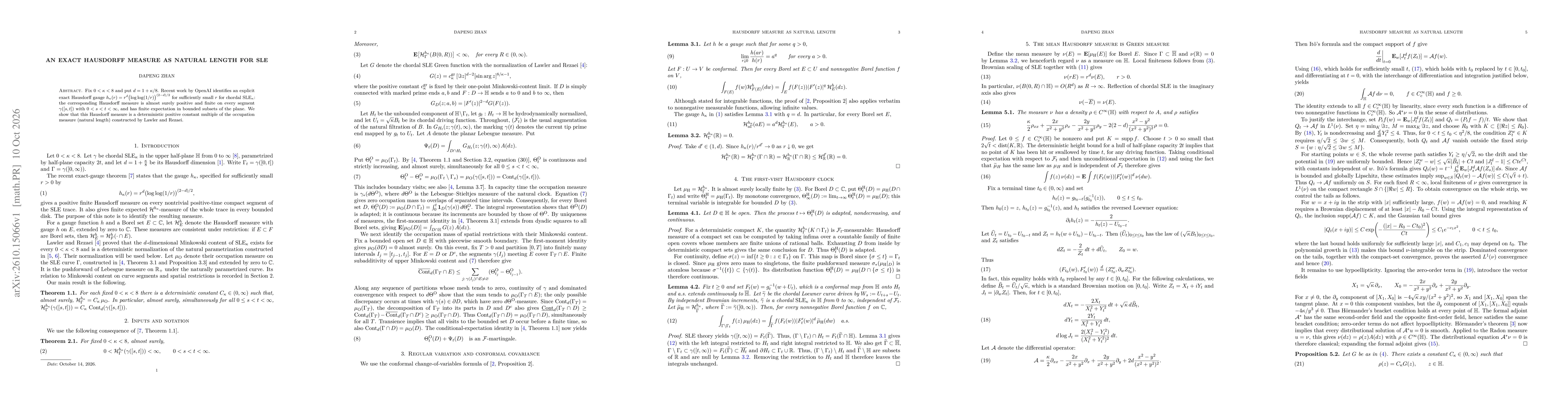 Thumbnail for An Exact Hausdorff Measure as Natural Length for SLE