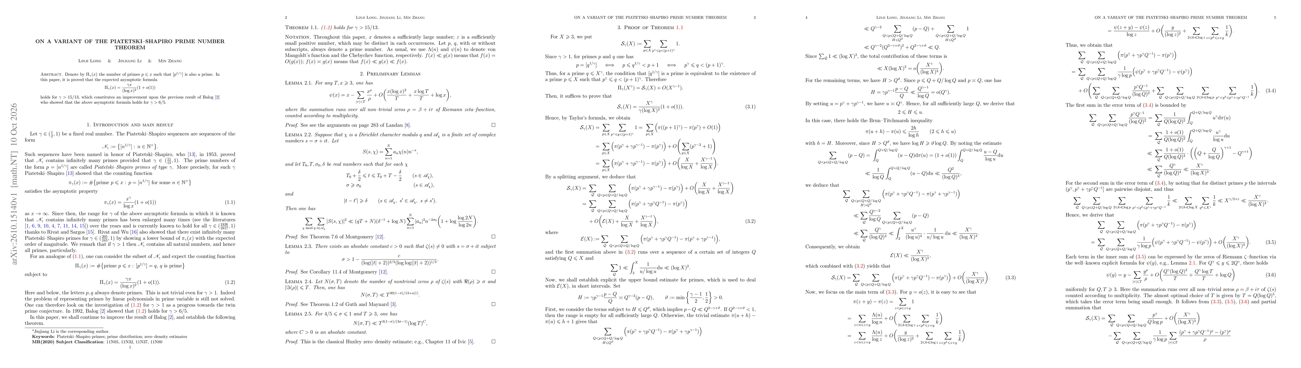 Thumbnail for On a variant of the Piatetski-Shapiro prime number theorem