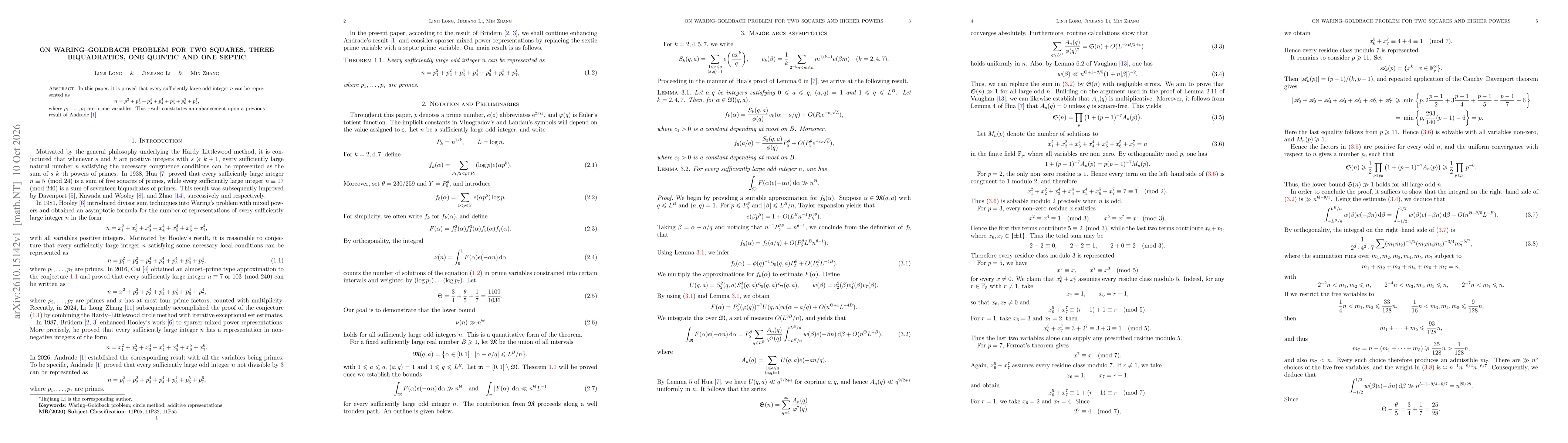 Thumbnail for On Waring-Goldbach problem for two squares, three biquadratics, one quintic and one septic