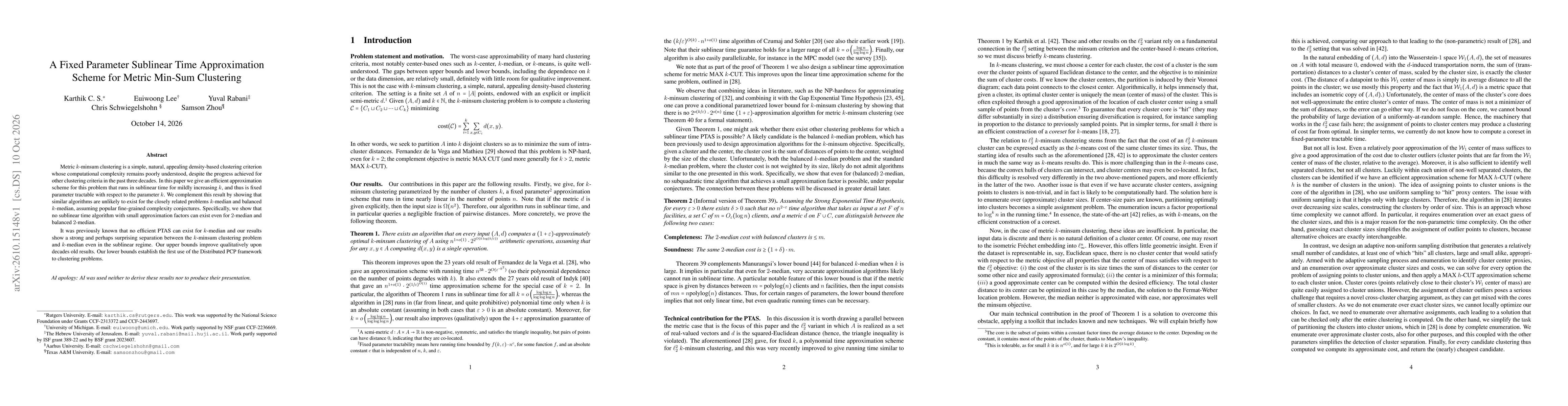 Thumbnail for A Fixed Parameter Sublinear Time Approximation Scheme for Metric Min-Sum Clustering