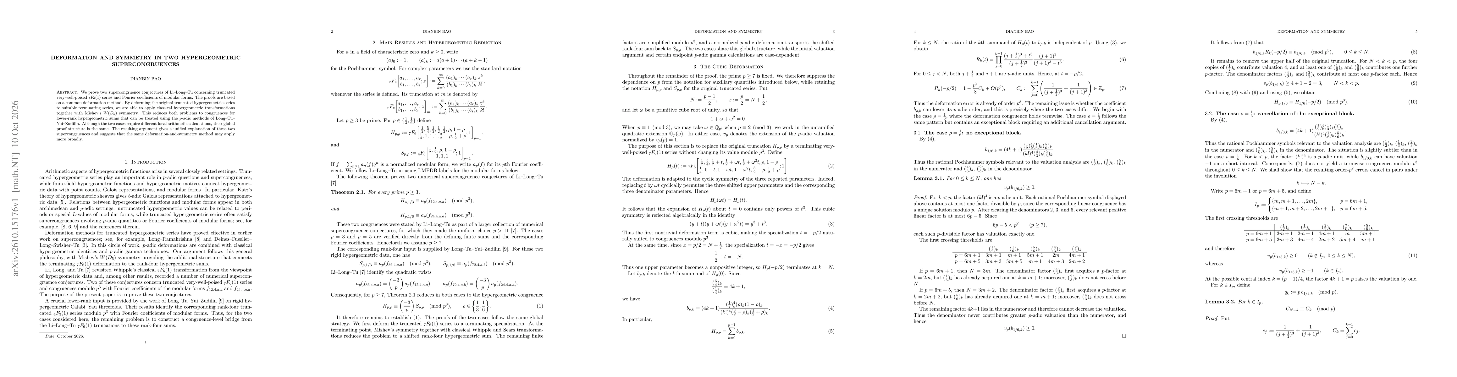 Thumbnail for Deformation and Symmetry in Two Hypergeometric Supercongruences