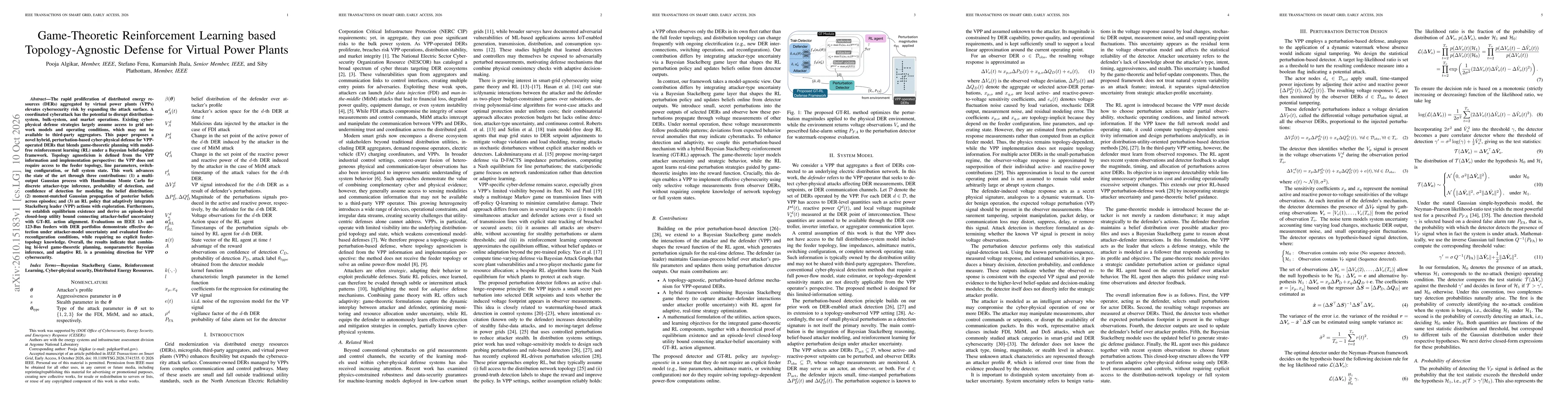 Thumbnail for Game-Theoretic Reinforcement Learning based Topology-Agnostic Defense for Virtual Power Plants