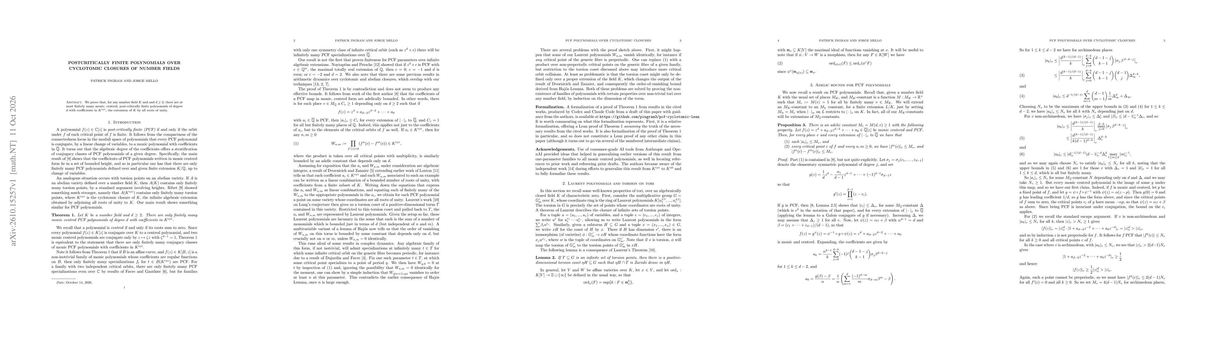 Thumbnail for Post-critically finite polynomials over cyclotomic closures of number fields
