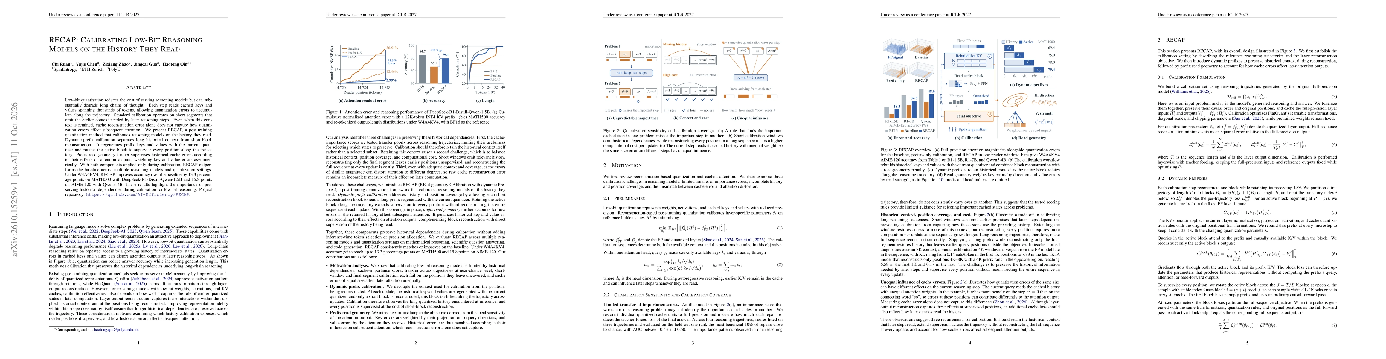 Thumbnail for RECAP: Calibrating Low-Bit Reasoning Models on the History They Read