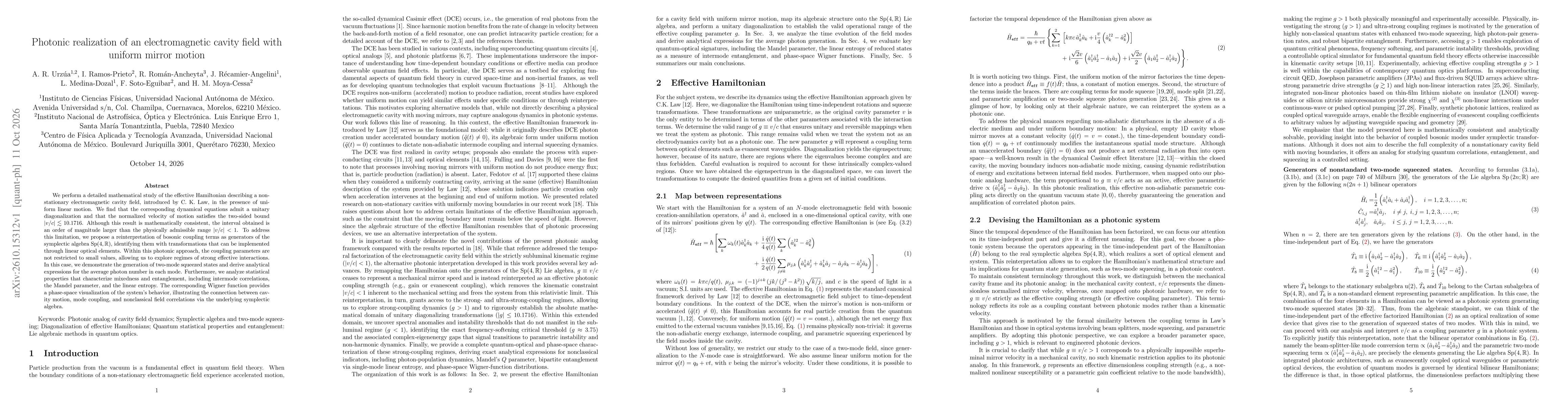 Thumbnail for Photonic realization of an electromagnetic cavity field with uniform mirror motion