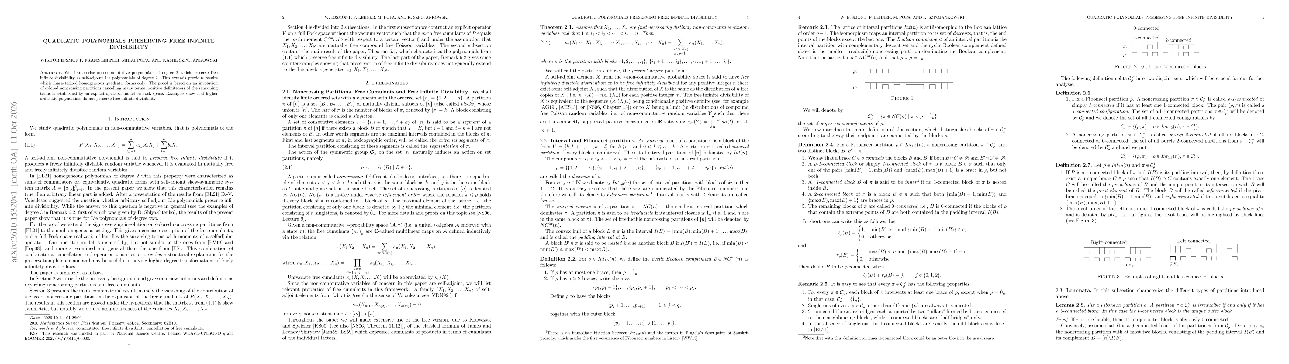 Thumbnail for Quadratic polynomials preserving free infinite divisibility