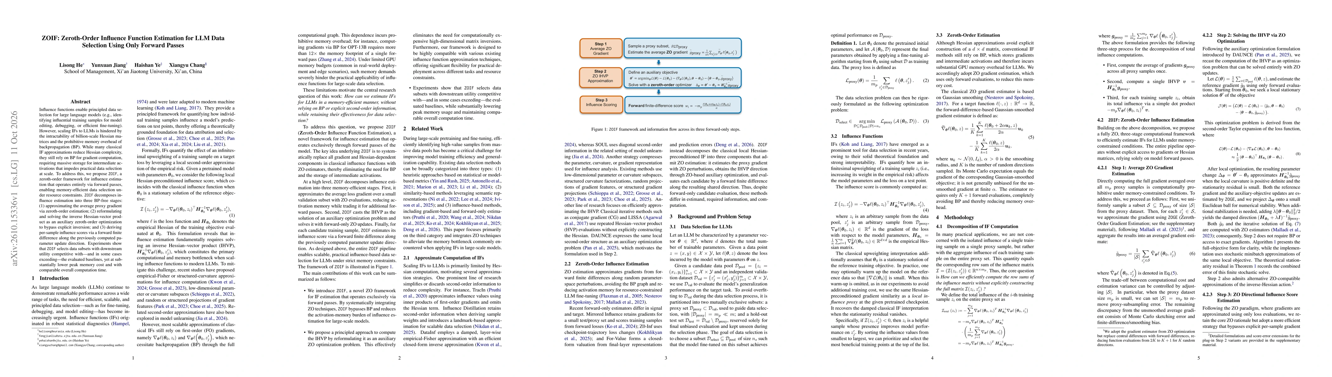 Thumbnail for ZOIF: Zeroth-Order Influence Function Estimation for LLM Data Selection Using Only Forward Passes