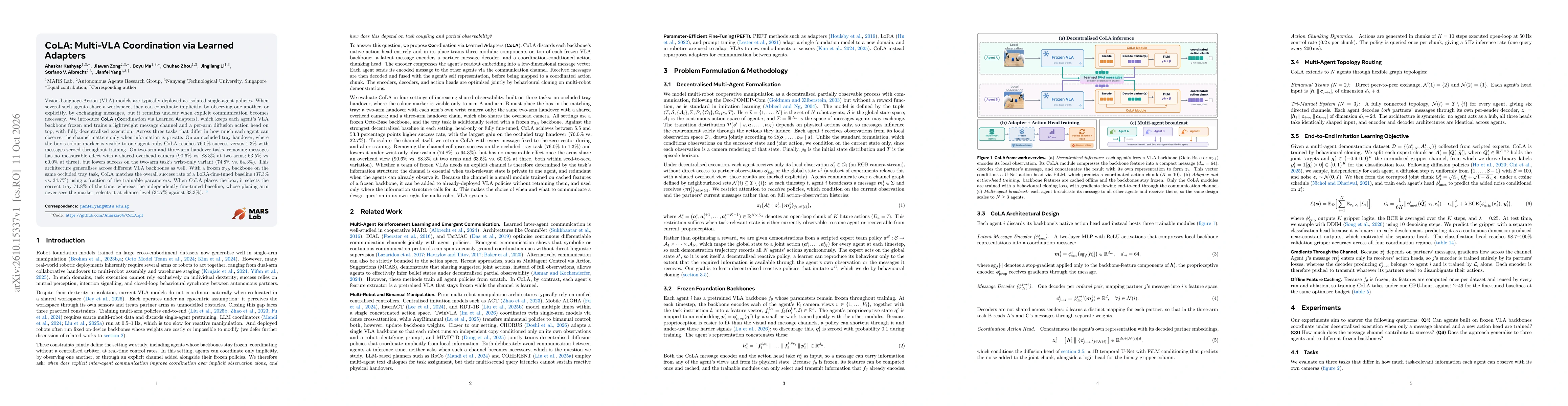 Thumbnail for CoLA: Multi-VLA Coordination via Learned Adapters
