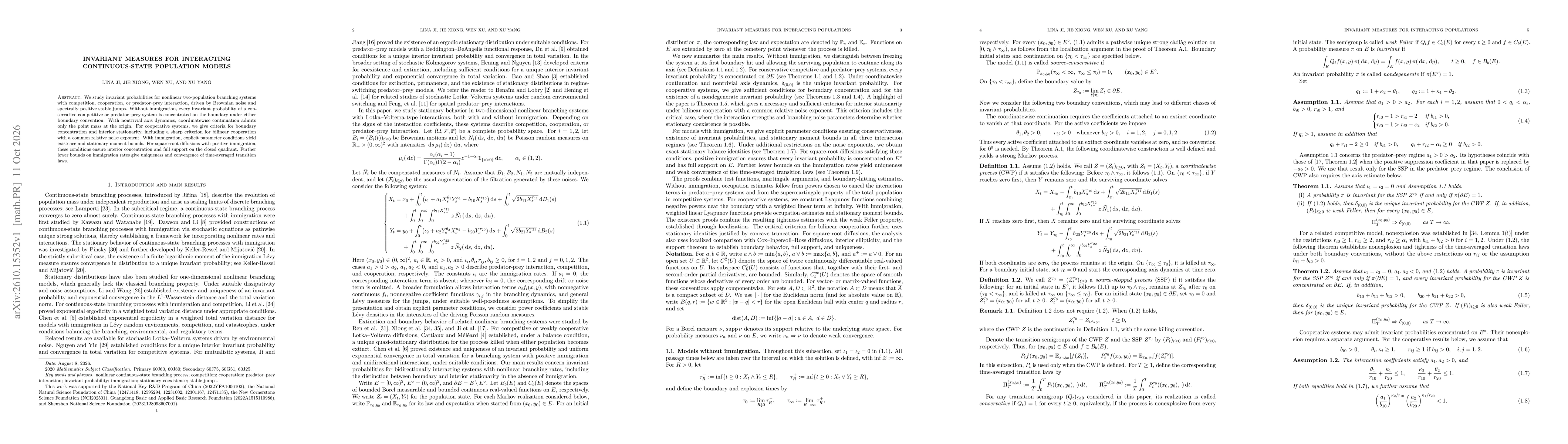 Thumbnail for Invariant Measures for Interacting Continuous-State Population Models
